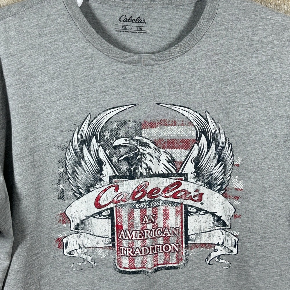 Cabelas Mens Gorpcore Americana Eagle Flag Graphic T-Shirt Gray 2XL
